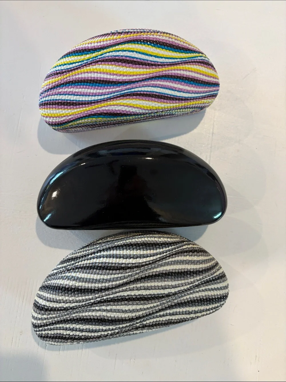 Set of 3 Curved Sunglasses/Eyeglass Cases - Multicolor, Black, Gray